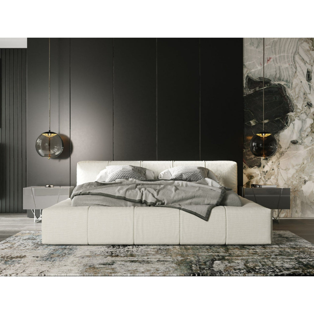 Channel-Tufted Cream Bed | OROA Modern Lamont