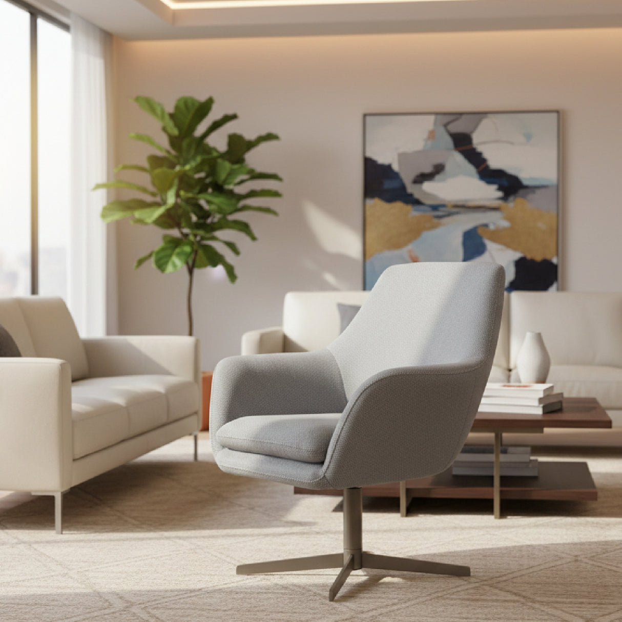 Wing-Armed Swivel Lounge Chair – Elvin – angled view