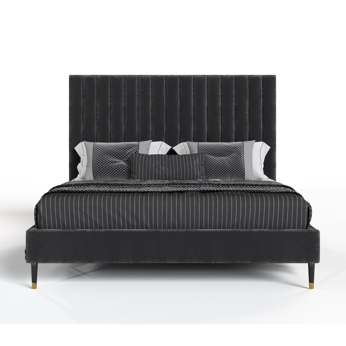 Gray Velvet Bed | OROA Modern Hemlock