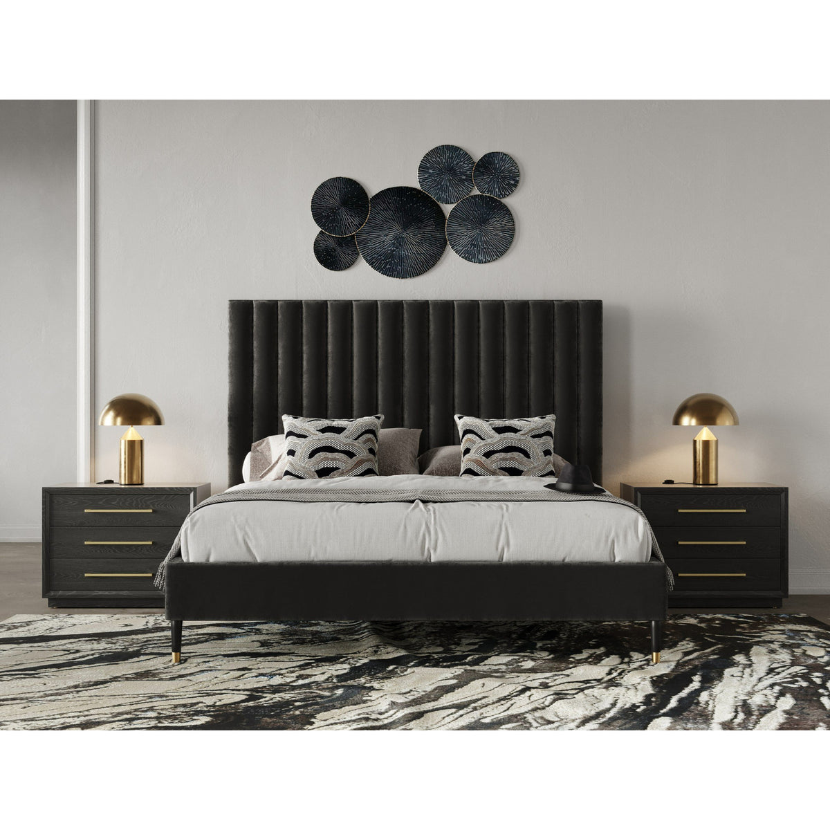 Gray Velvet Bed | OROA Modern Hemlock