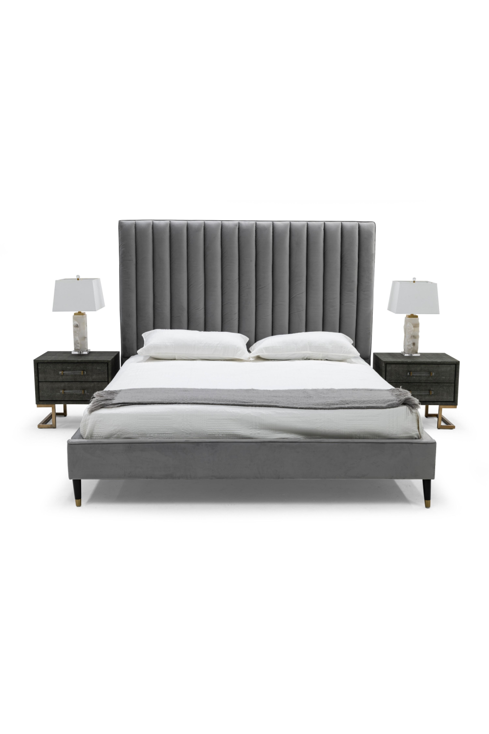 Gray Velvet Channel-Tufted Bed | Oroa.com