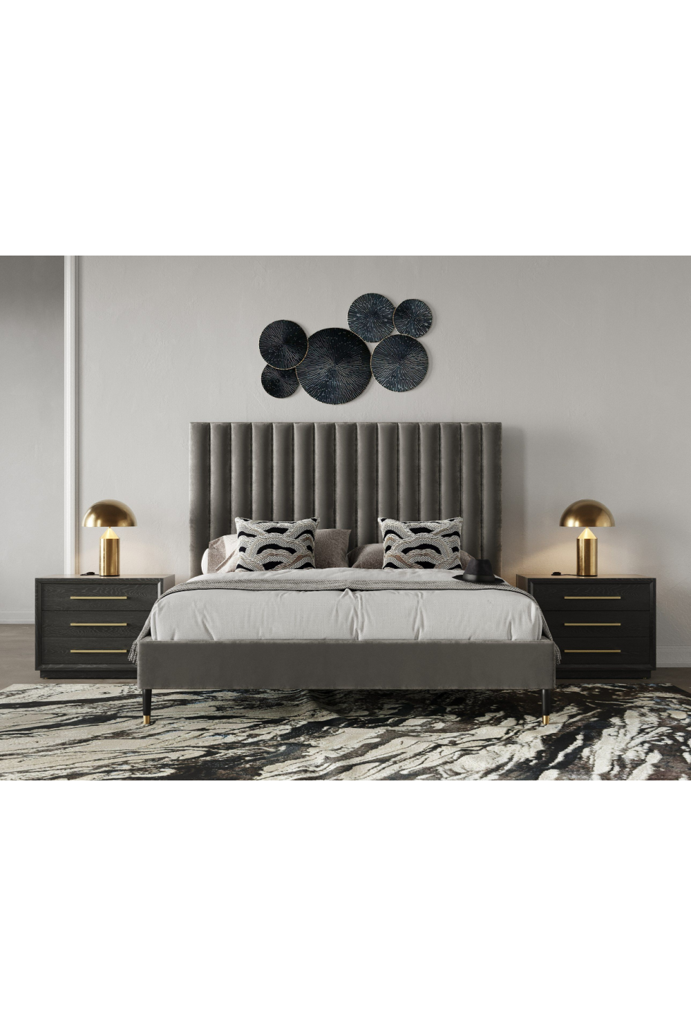 Gray Velvet Channel-Tufted Bed | OROA Modern Hemlock | Oroa.com