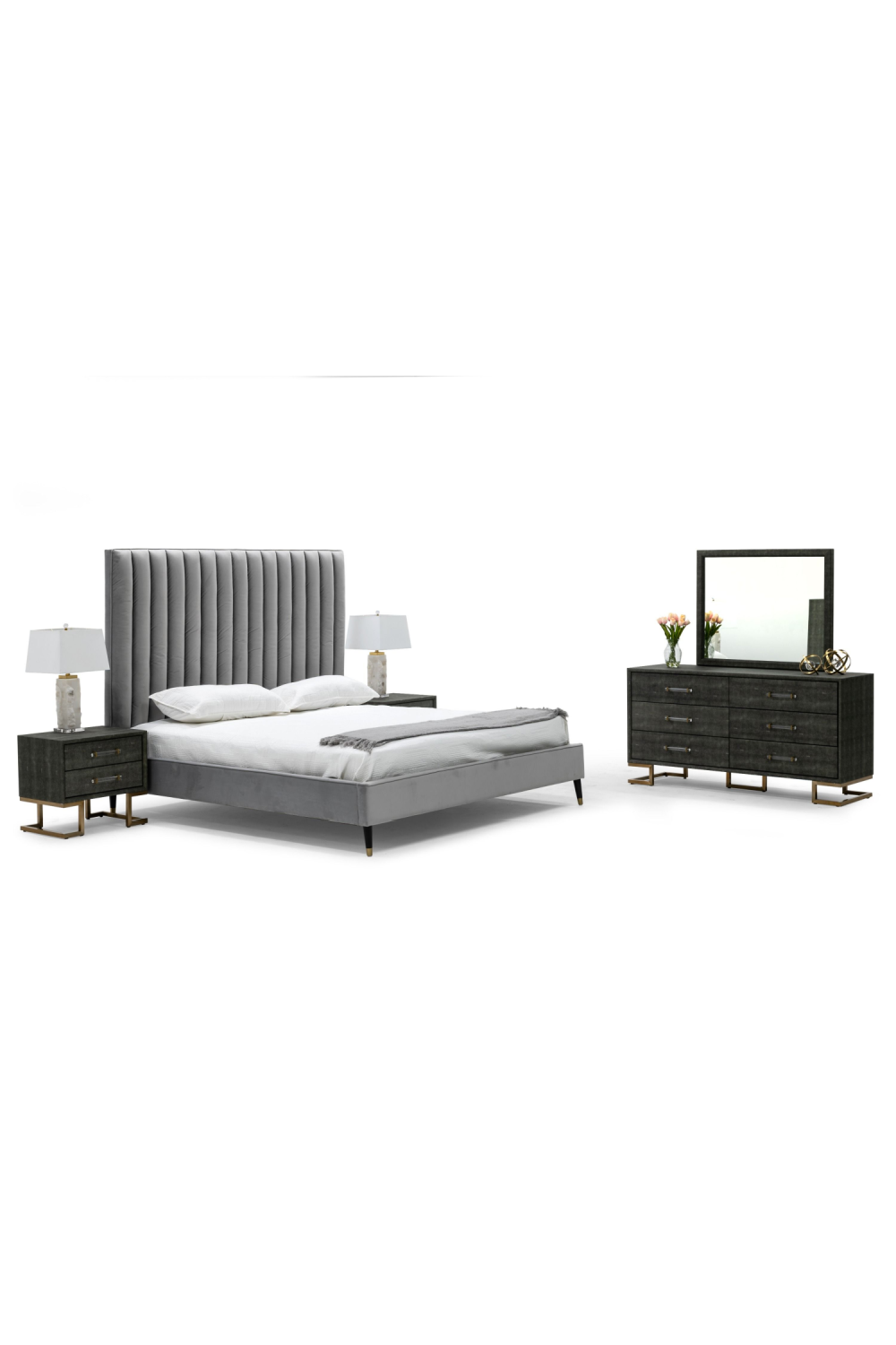 Gray Velvet Channel-Tufted Bed | Oroa.com