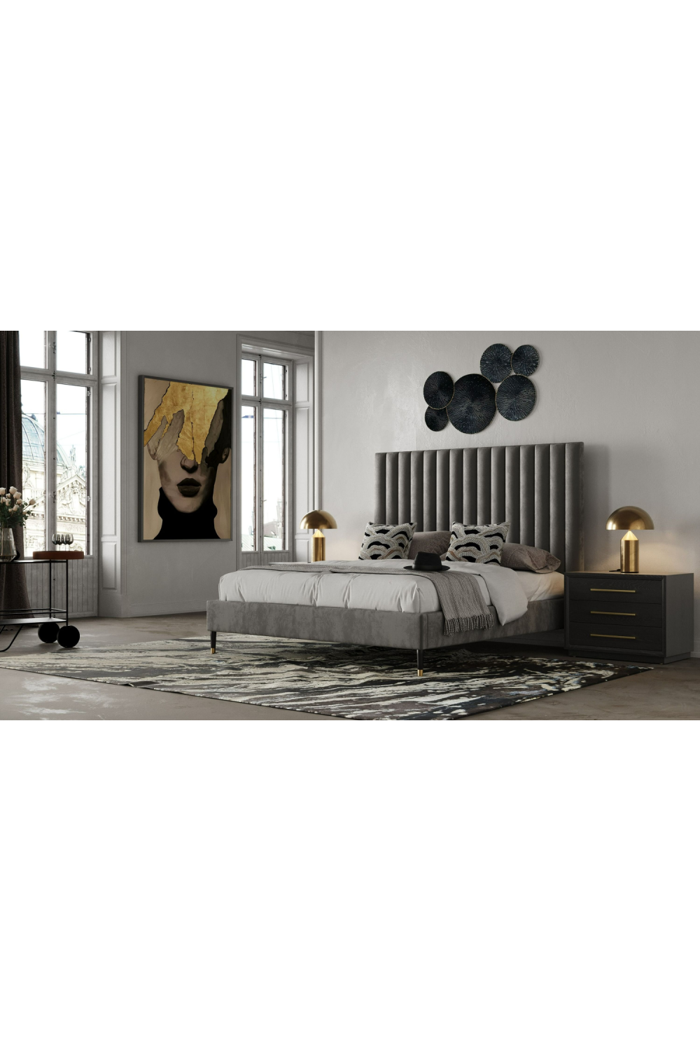 Gray Velvet Channel-Tufted Bed | Oroa.com