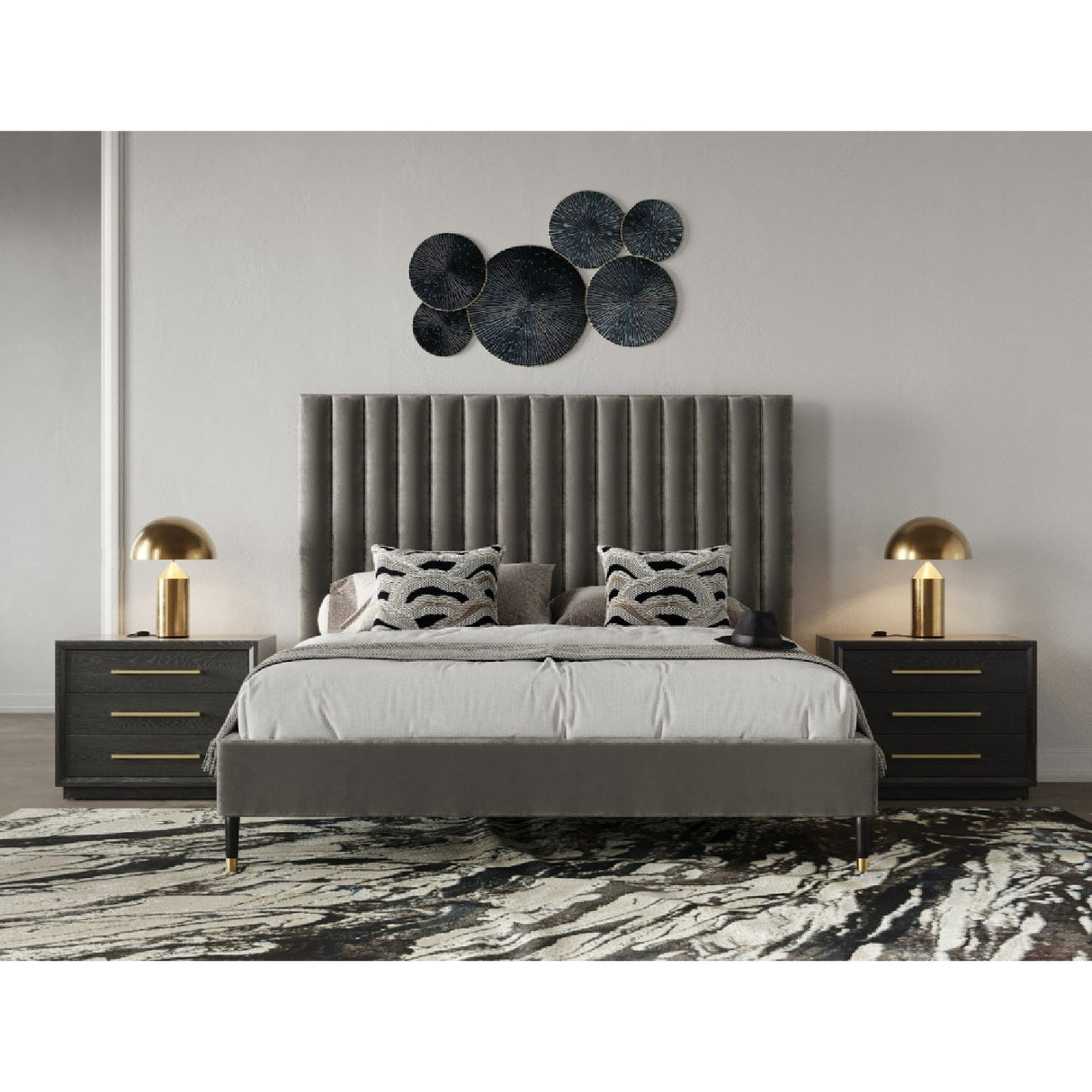 Gray Velvet Channel-Tufted Bed | OROA Modern Hemlock | Oroa.com