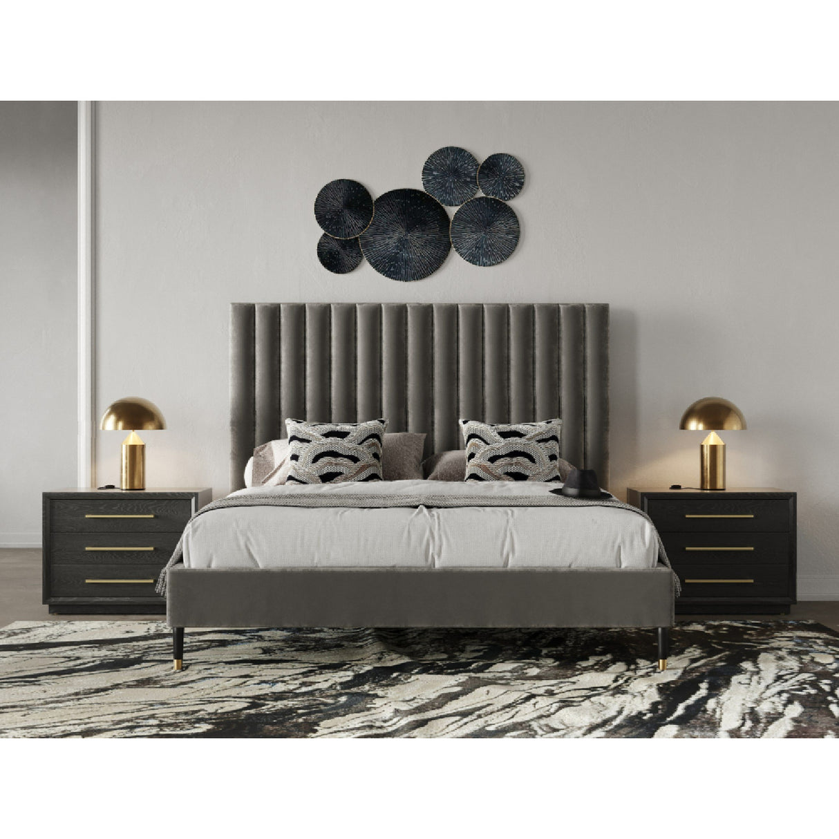 Gray Velvet Channel-Tufted Bed | Oroa.com