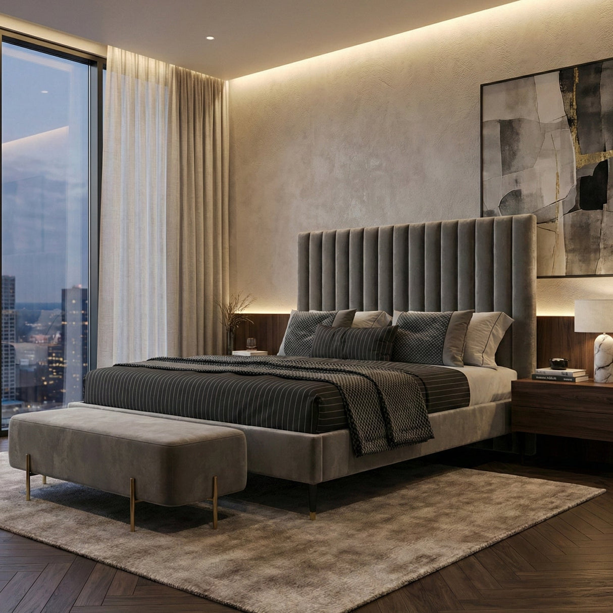 Gray Velvet Channel-Tufted Bed | OROA Modern Hemlock | Oroa.com