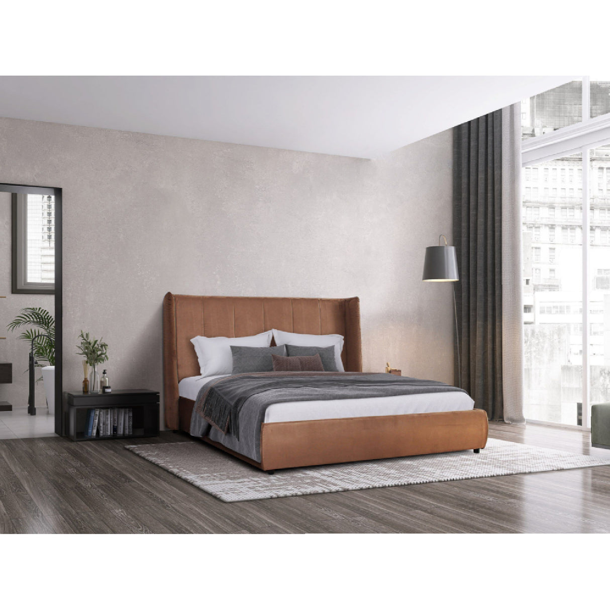 Orange Velvet Bed | OROA Modern Emilia | Oroa.com