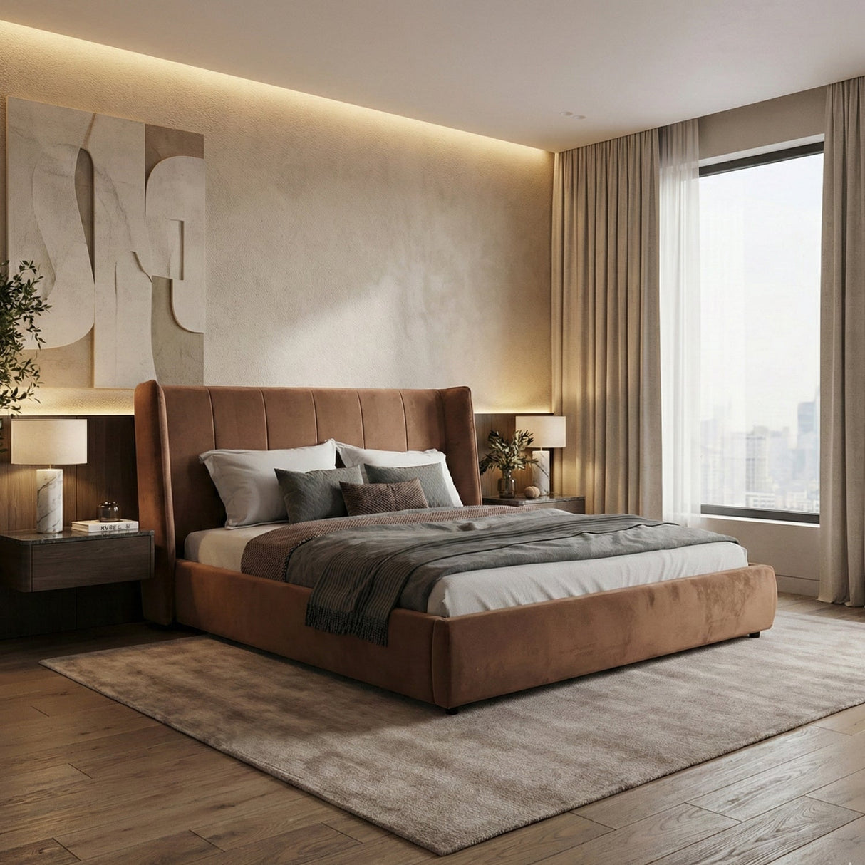 Orange Velvet Bed | OROA Modern Emilia | Oroa.com