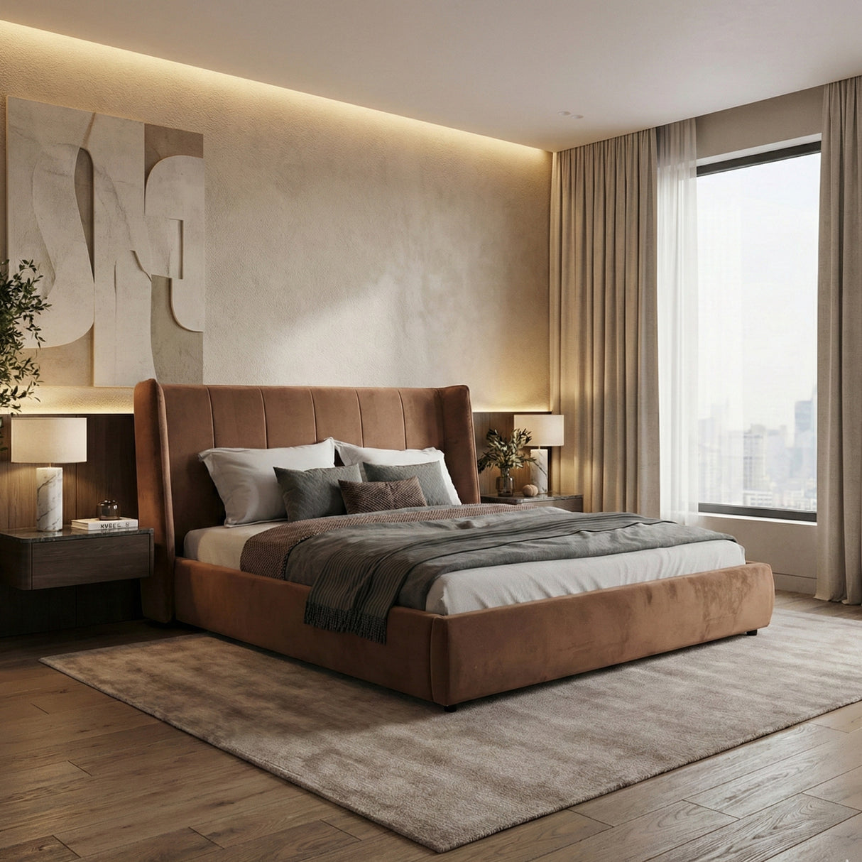 Orange Velvet Bed | OROA Modern Emilia | Oroa.com