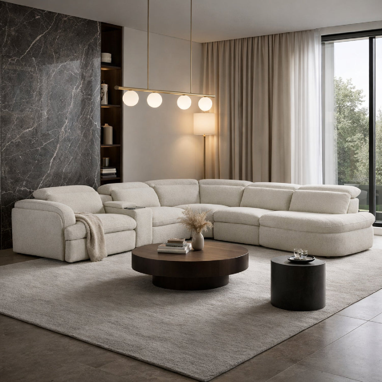 White L-Shaped Recliner Sectional Sofa – Ambler – angled view