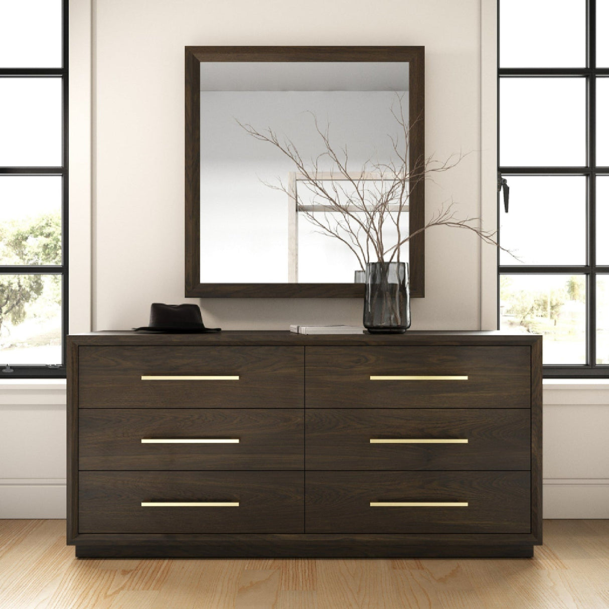 Brown Oak 6-Drawer Dresser – Manhattan – angled view