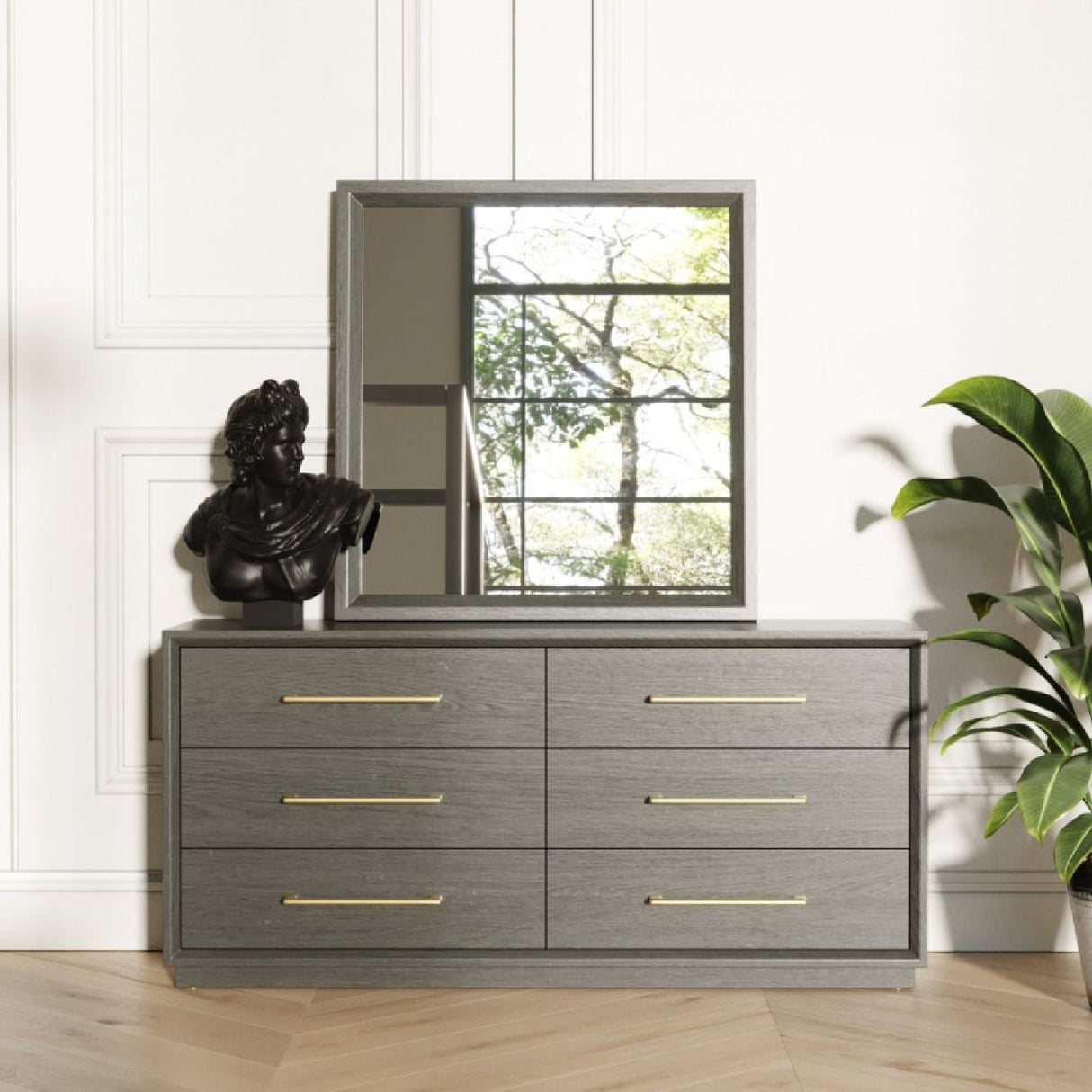 Wash Gray 6-Drawer Dresser – Manhattan – angled view