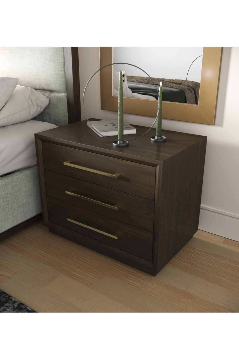 Brown Oak 3-Drawer Nightstand | Oroa.com