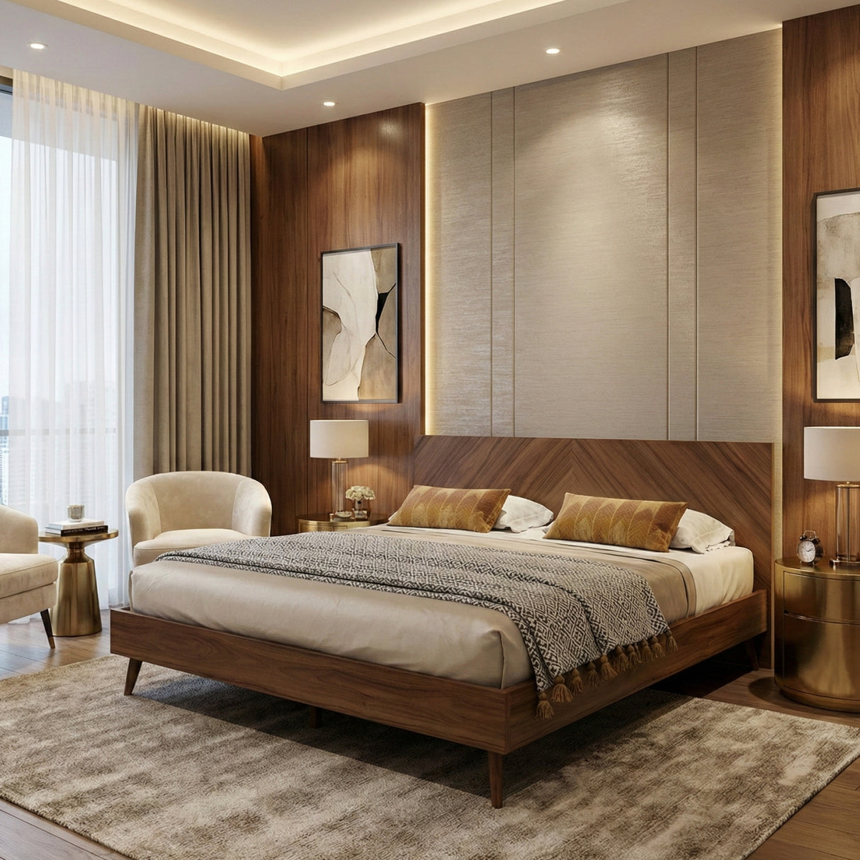 Walnut Veneer Bed – Nova – angled view