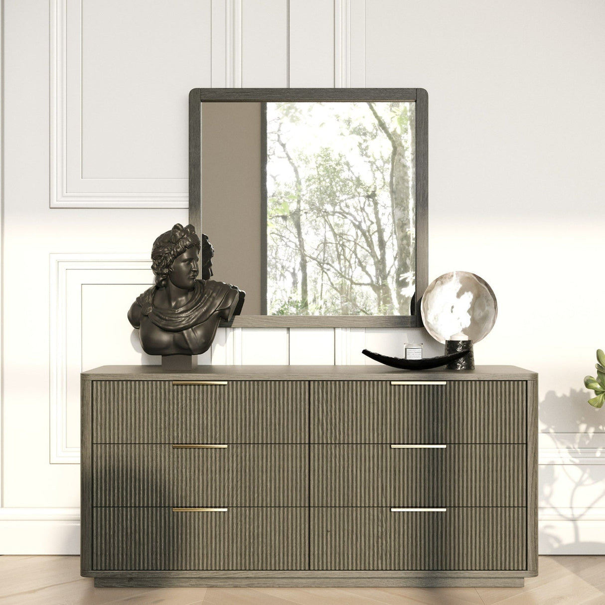 Gray Wash 6-Drawer Dresser – Santa Monica – angled view