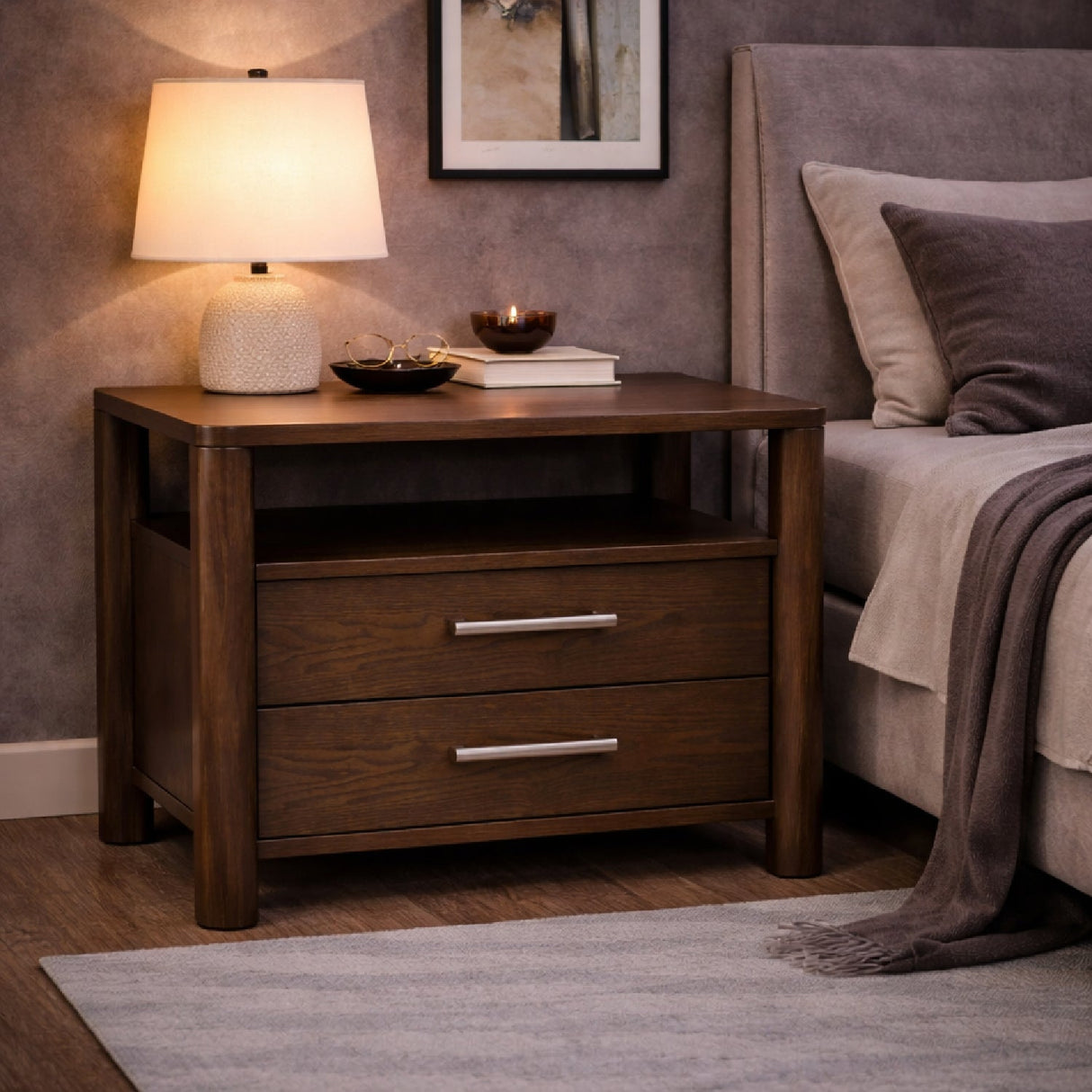 Solid Wood 2-Drawer Nightstand – Carolina – angled view