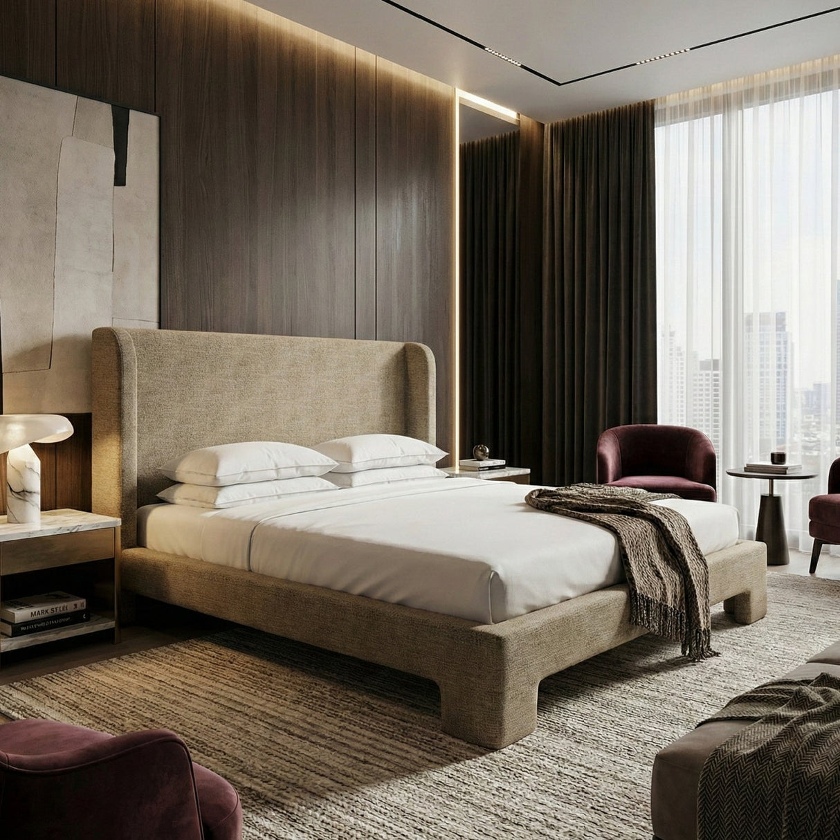 Beige Fabric Bed | OROA Modern Emilio | Oroa.com