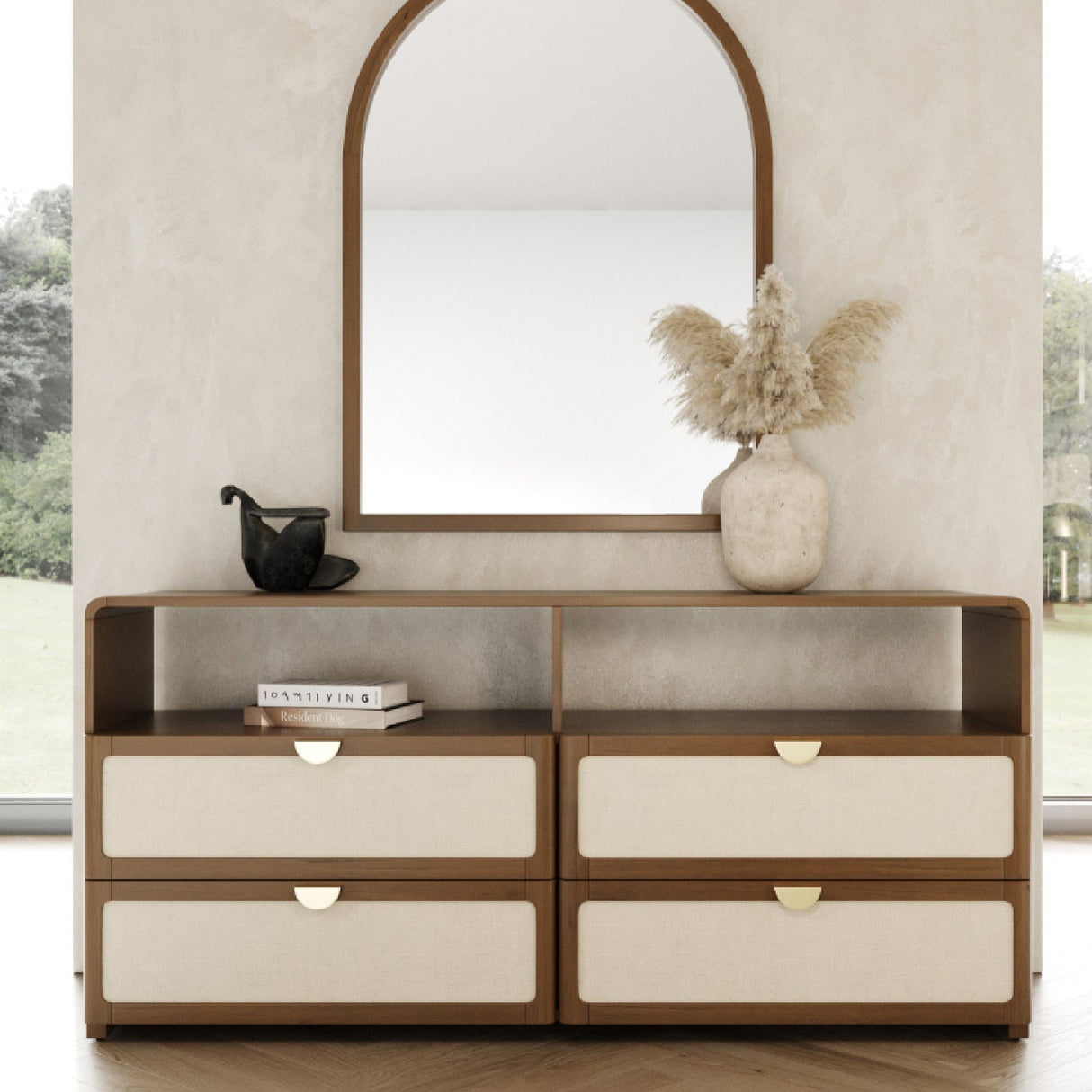 Natural Burlap 4-Drawer Dresser – Emilio – angled view