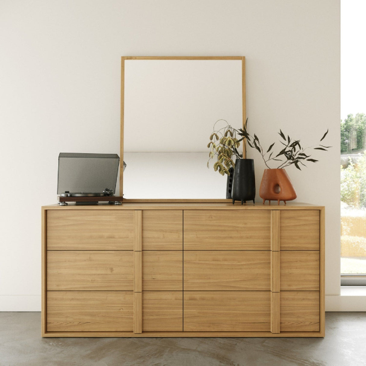 Warm Oak 5-Drawer Dresser – Berlin – angled view