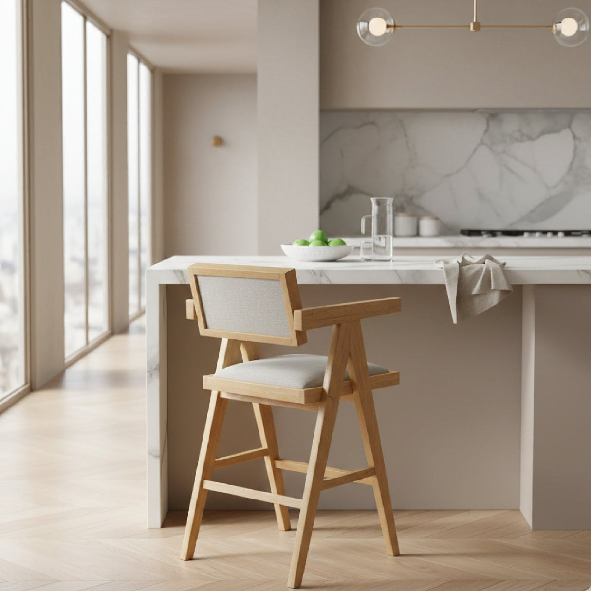 Solid Wood Counter Stools (2) – Fern – angled view