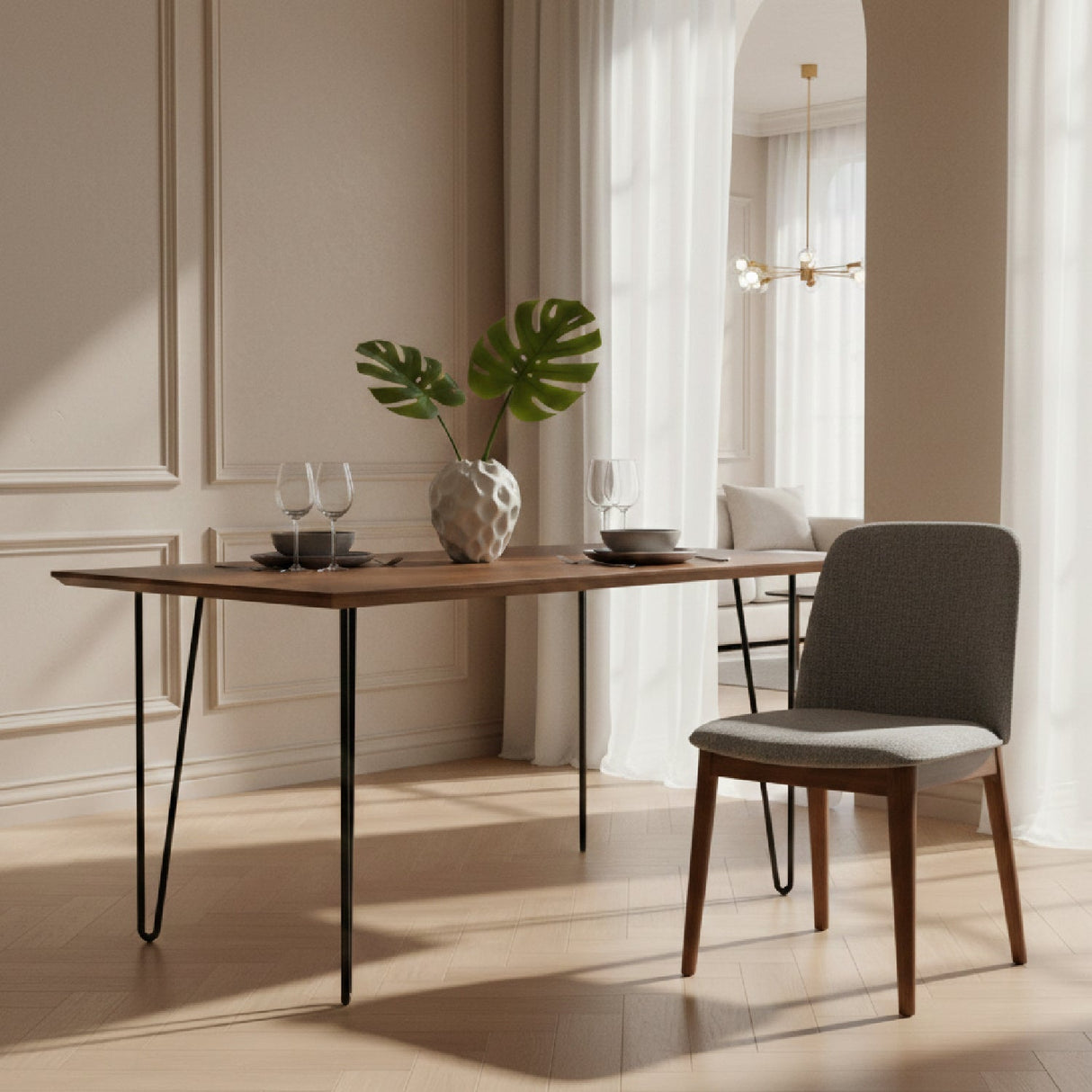 Gray Fabric Dining Chairs (2) – Costello – angled view