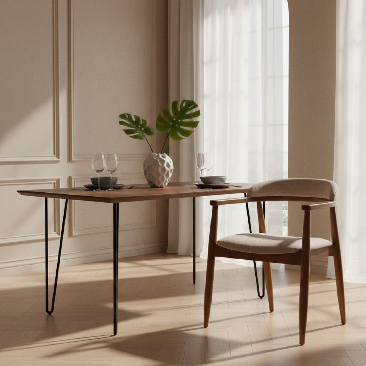 Tan Fabric Dining Chair – Cohen – angled view