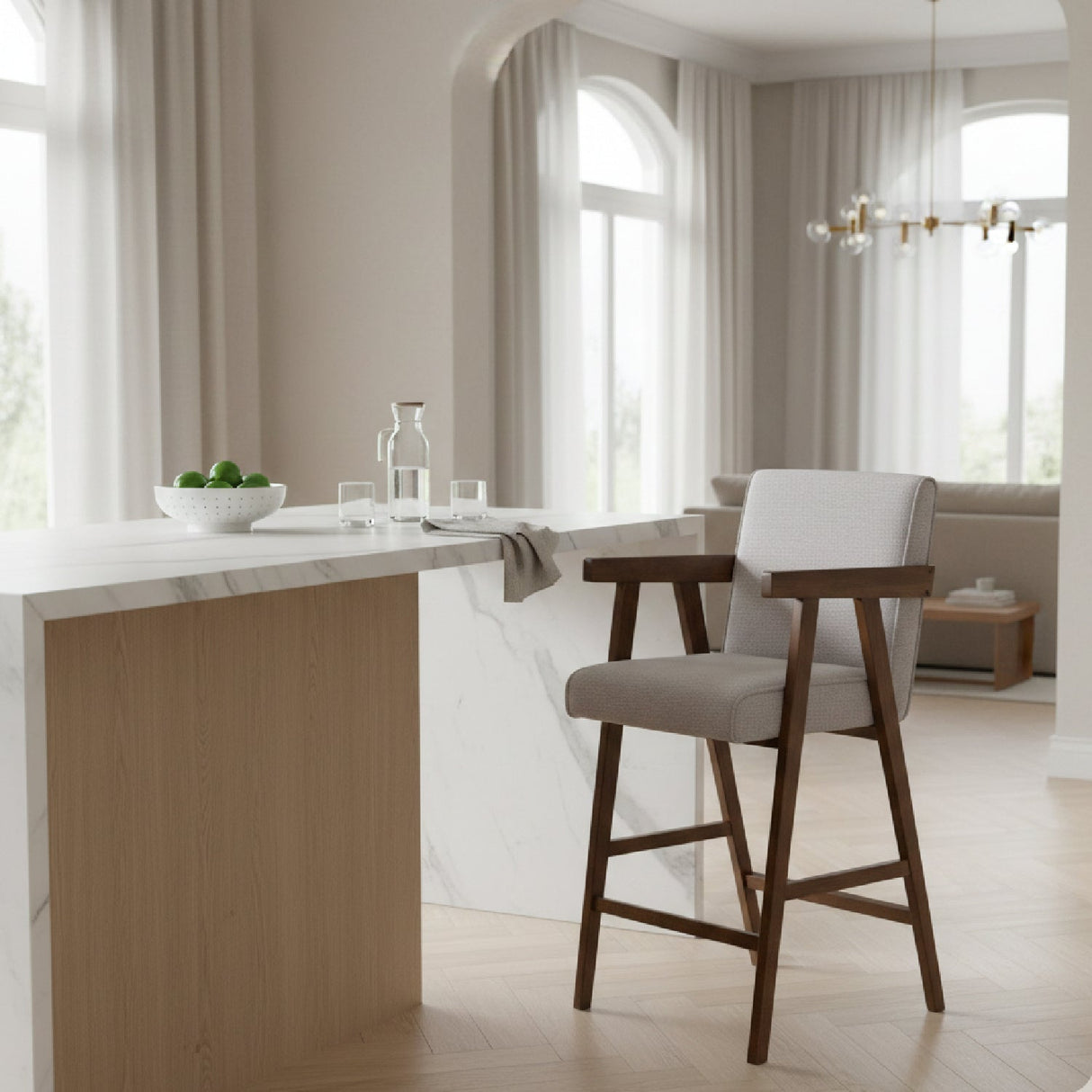 Walnut V-Leg Counter Chairs (2) – Joseline – angled view