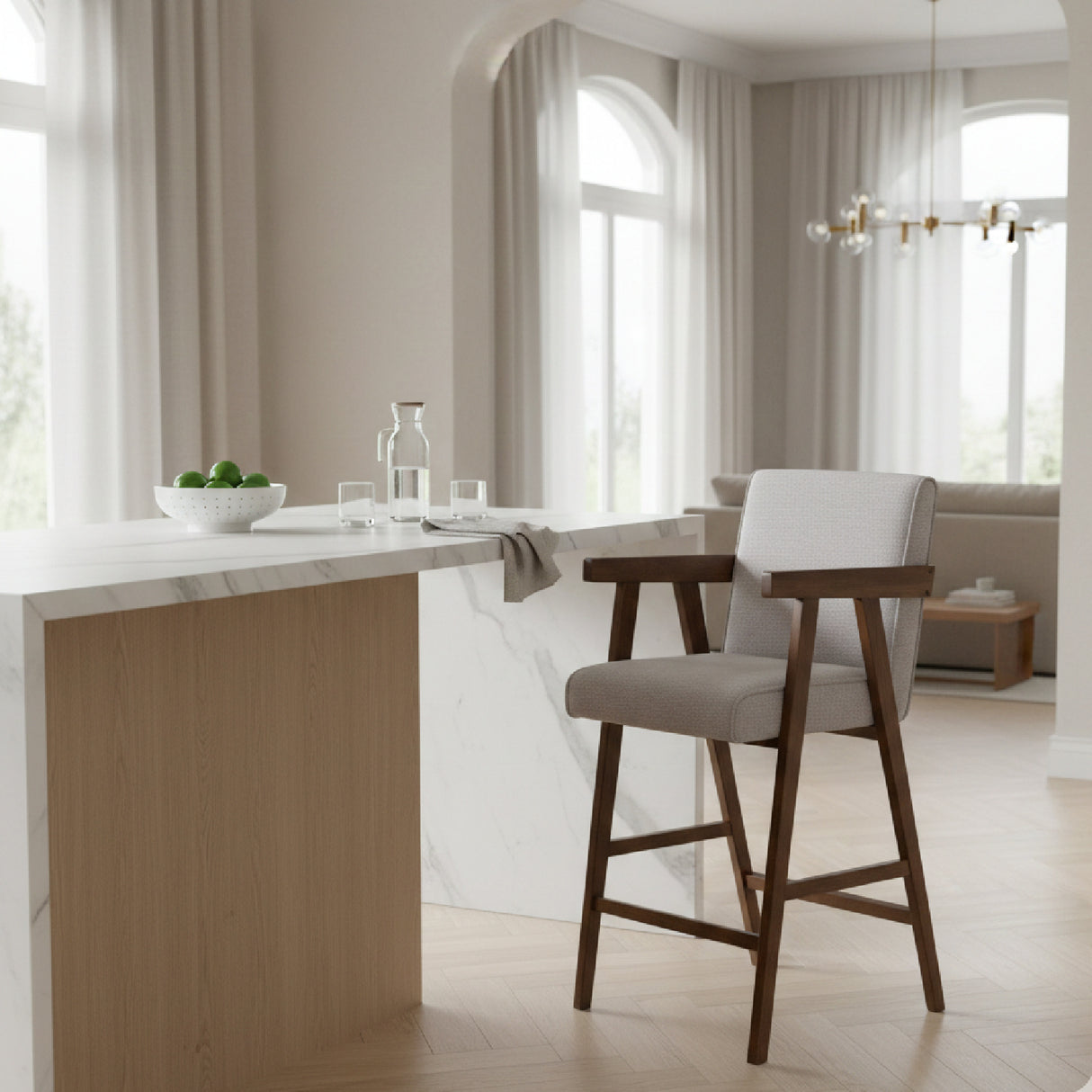Walnut V-Leg Counter Chairs (2) | Oroa.com