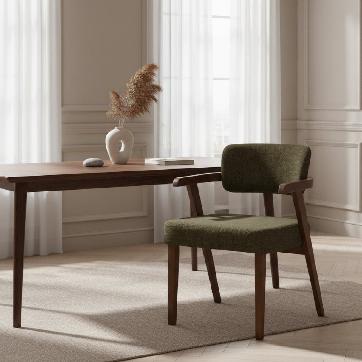 Green Fabric Dining Chair – Sacks – angled view