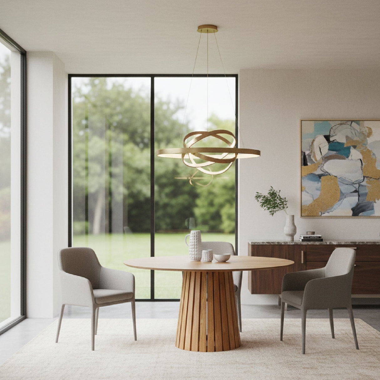 Round Pedestal Dining Table – Weiss – angled view