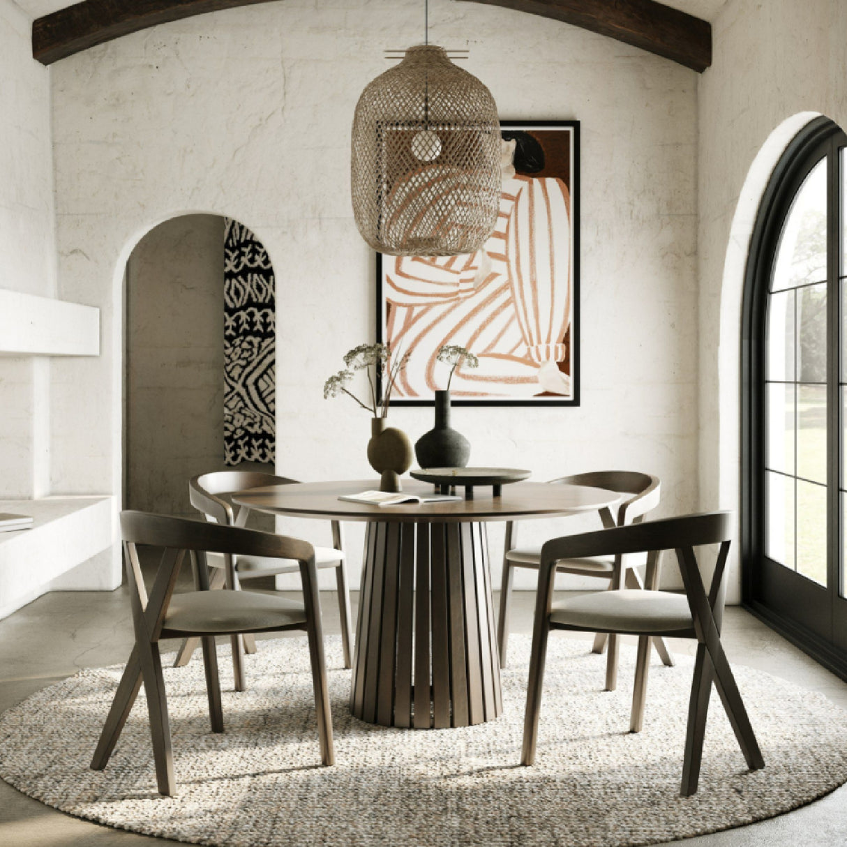 Wenge Veneer Round Dining Table – Weiss – angled view