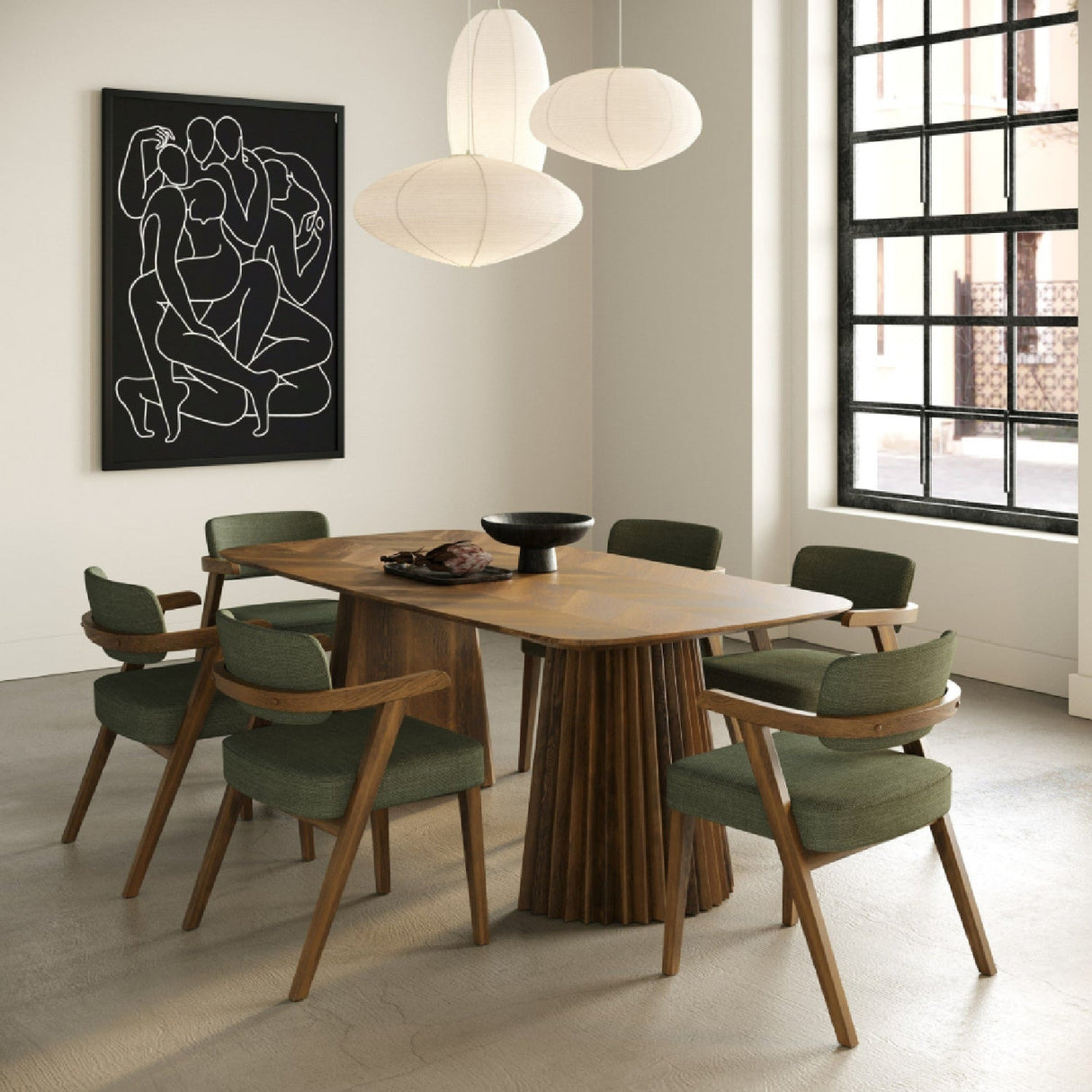 Herringbone Walnut Dining Table – Sacks – angled view