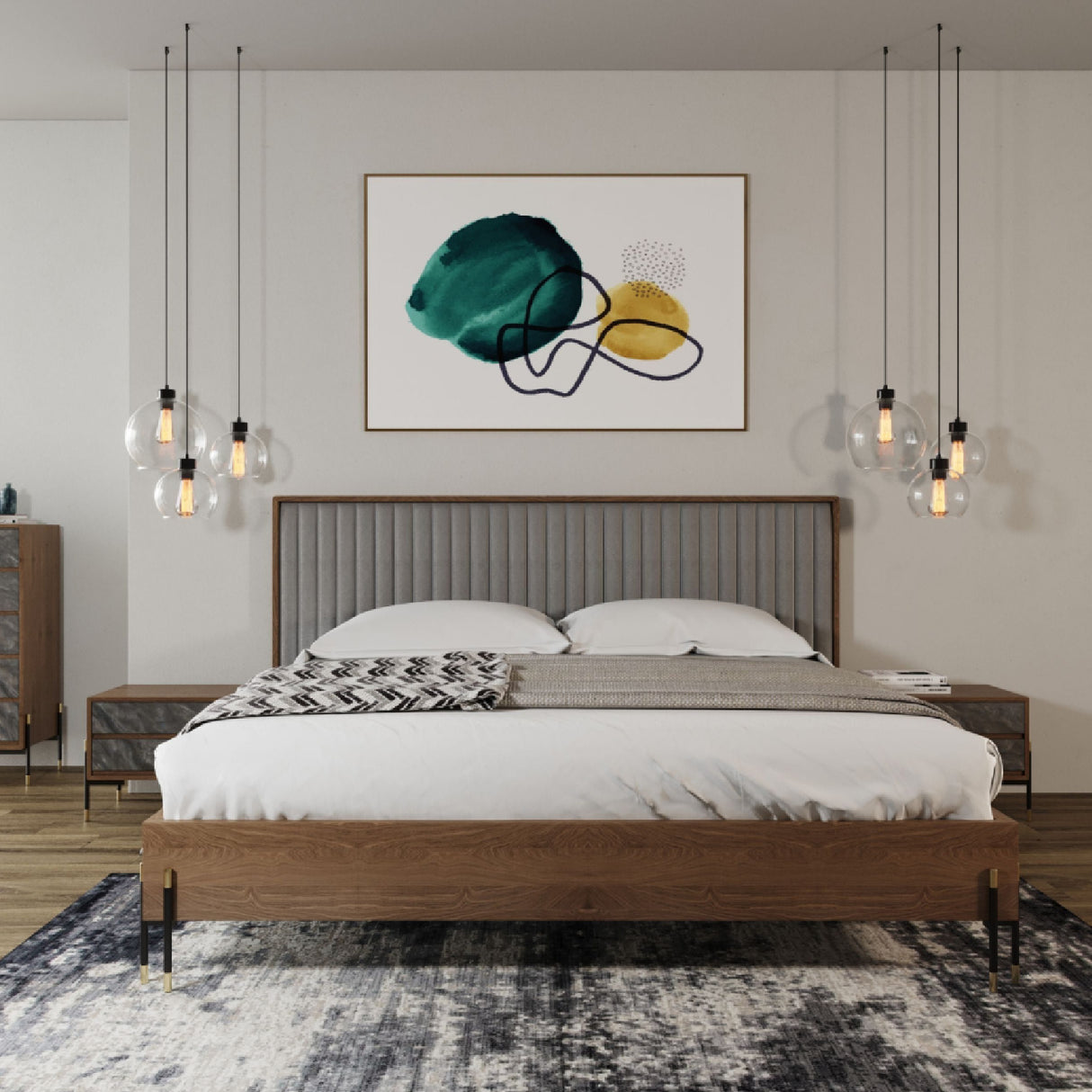 Gray Channeled Headboard Bed – Metcalf – alternate view 8
