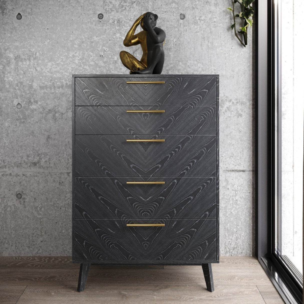 Gray Ash 5-Drawer Chest – Diana – angled view