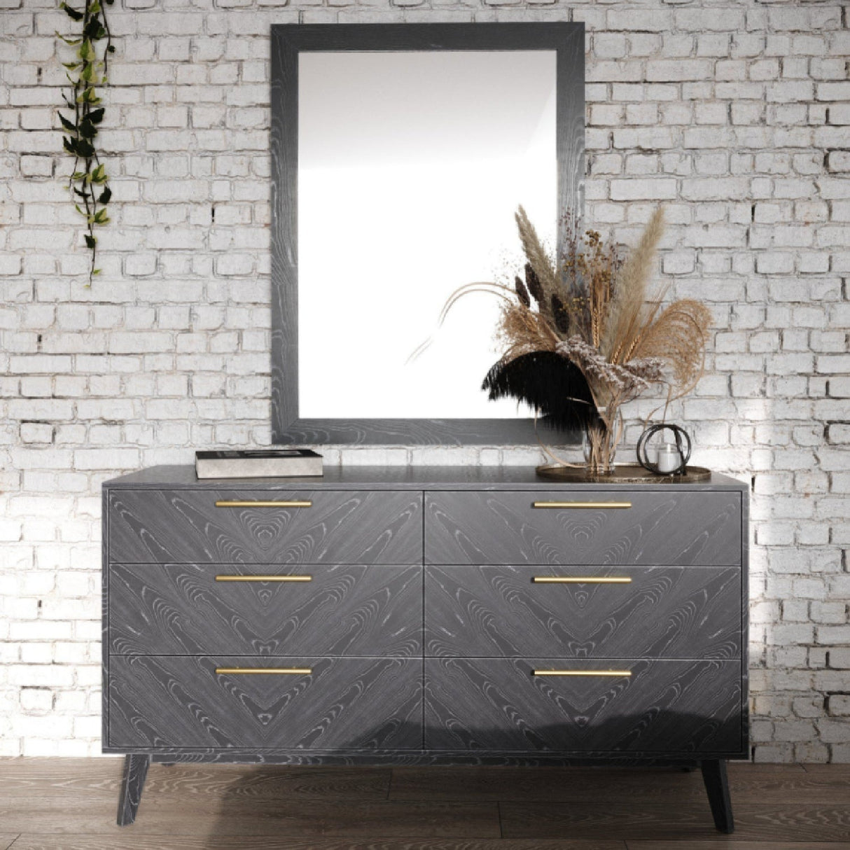 Gray Ash 6-Drawer Dresser – Diana – angled view