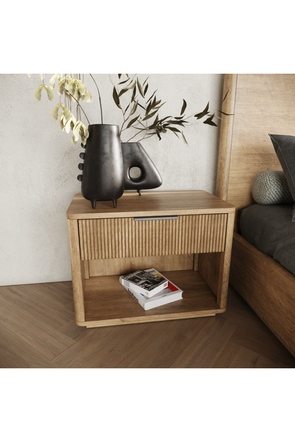 Reeded Wood 1-Drawer Nightstand | OROA Modern Santa Monica | Oroa.com