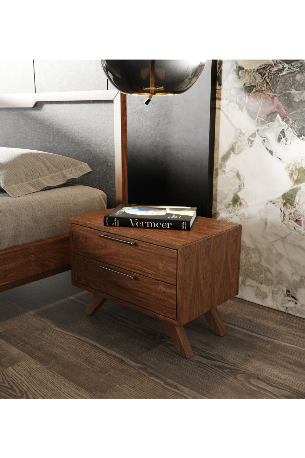 2-Drawer Walnut Nightstand | Oroa.com