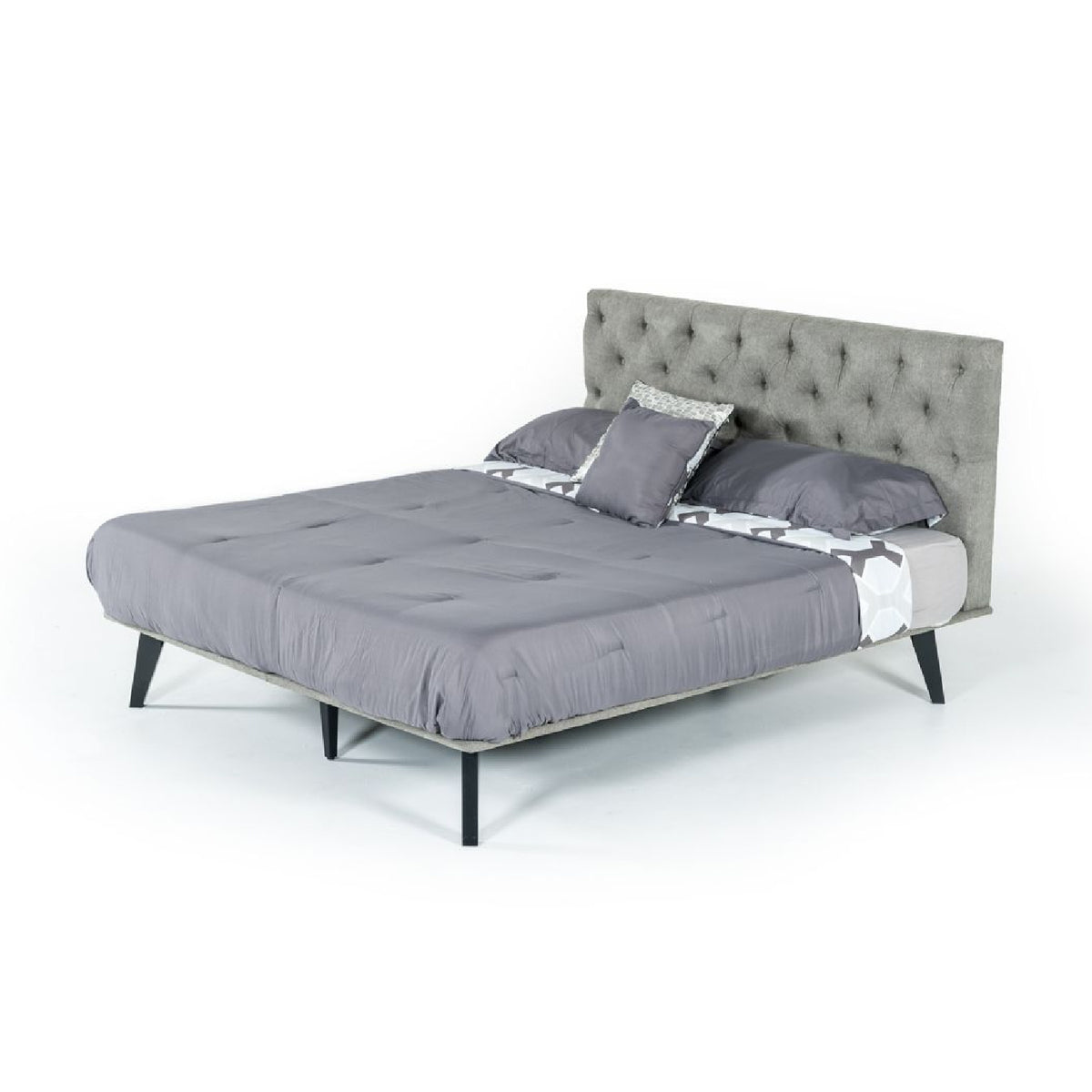 Gray Tufted Super King Bed | OROA Modern Gibson