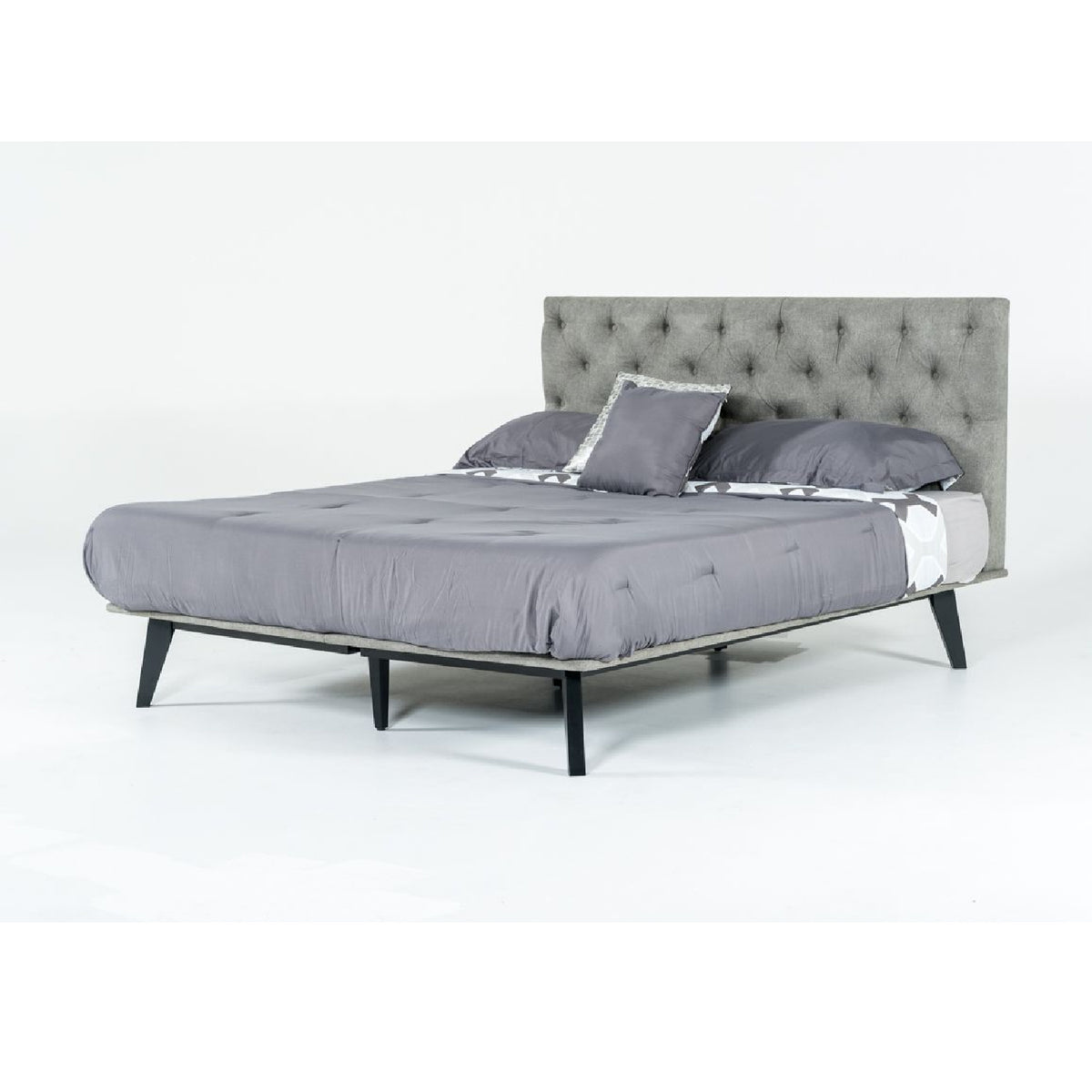 Gray Tufted Super King Bed | OROA Modern Gibson