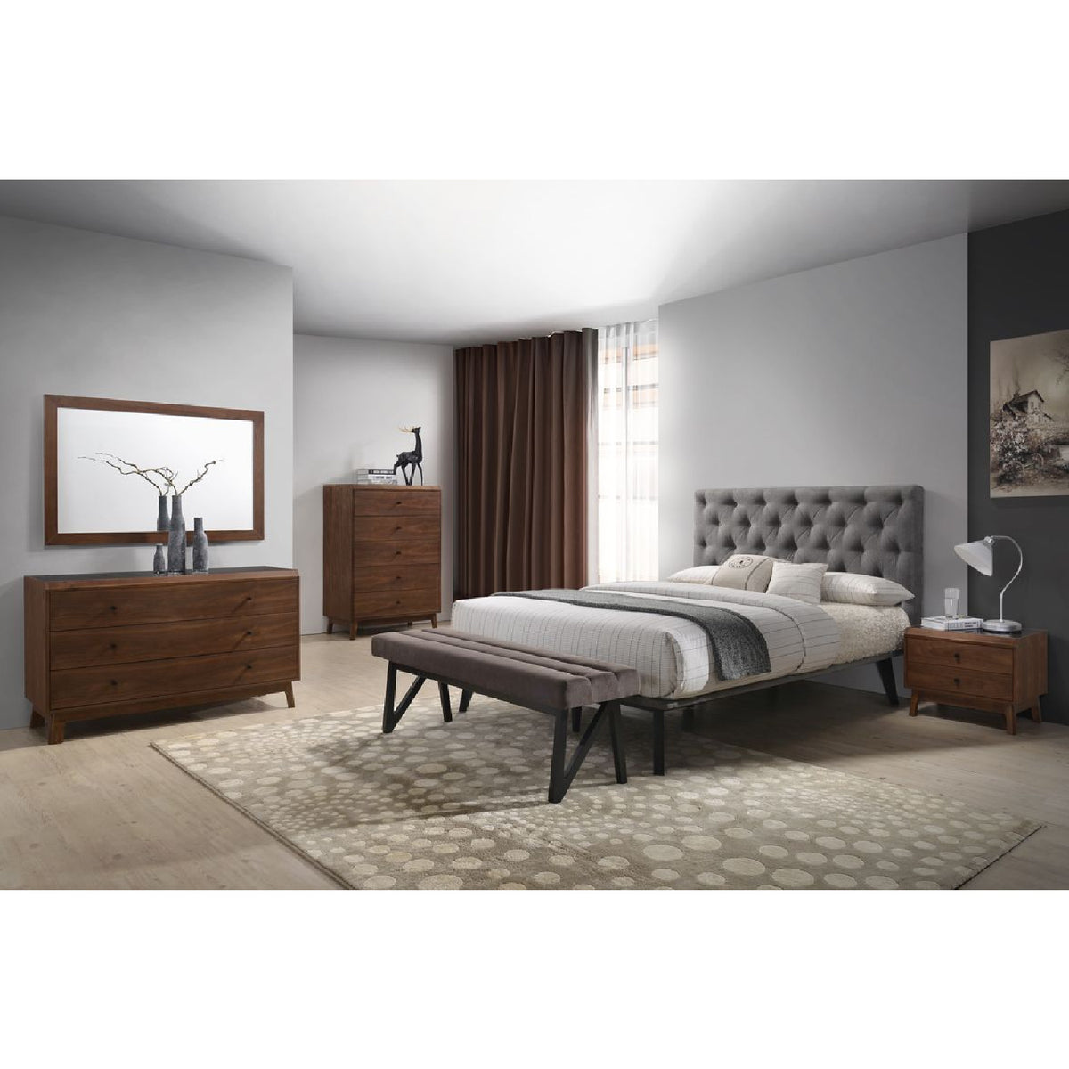 Gray Tufted Super King Bed | OROA Modern Gibson