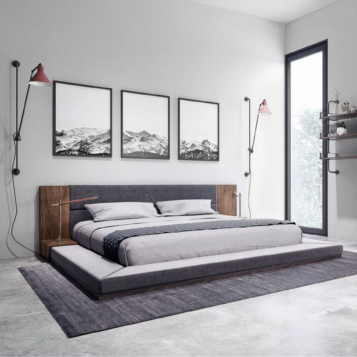 Modern European furniture - Gray & Walnut Bed - www.oroa.com