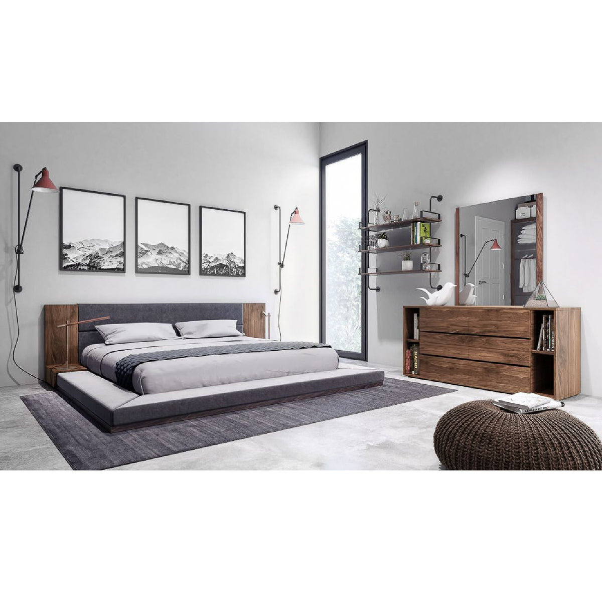 Modern European furniture - Gray & Walnut Bed - www.oroa.com