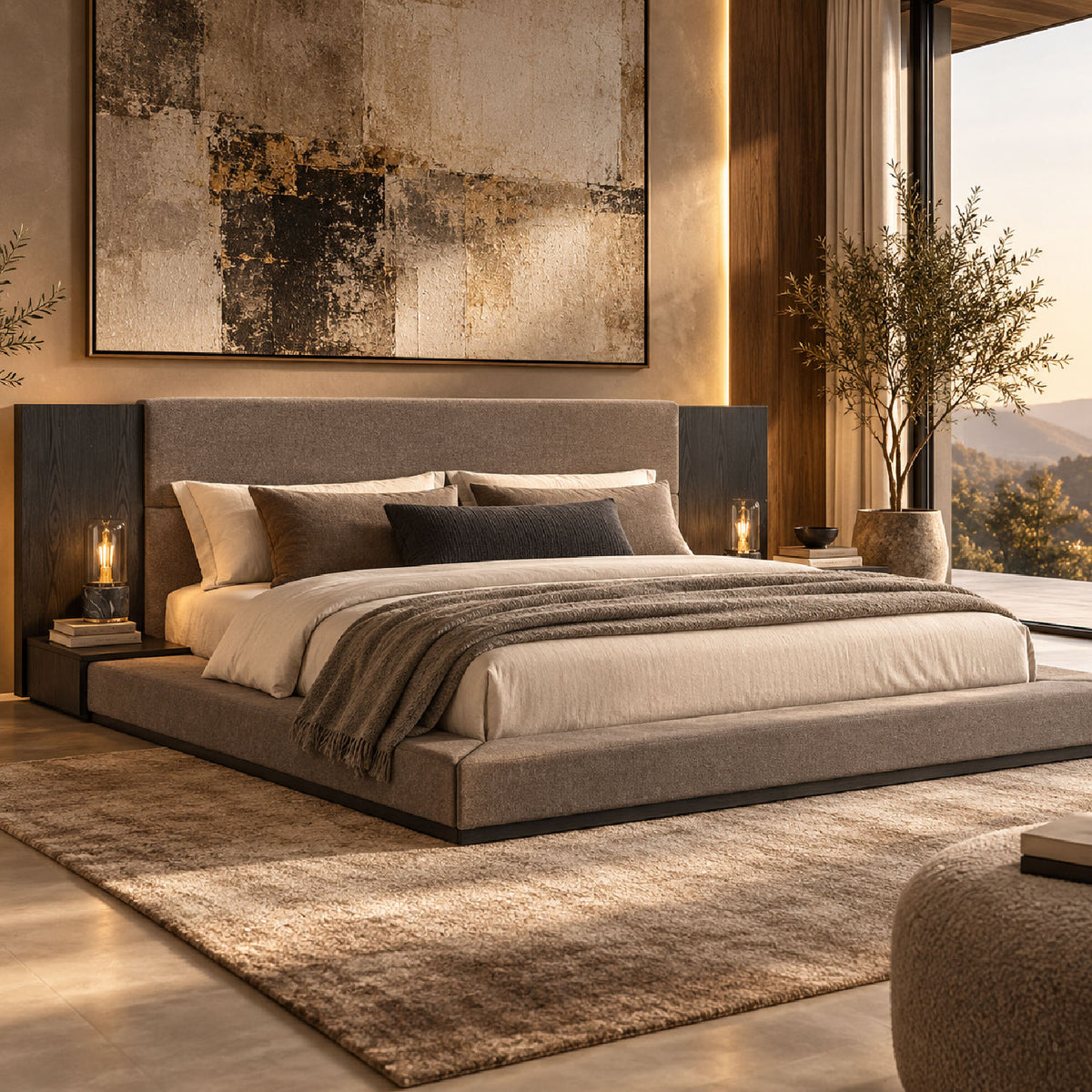 Modern European furniture - Gray Fabric Bed - www.oroa.com
