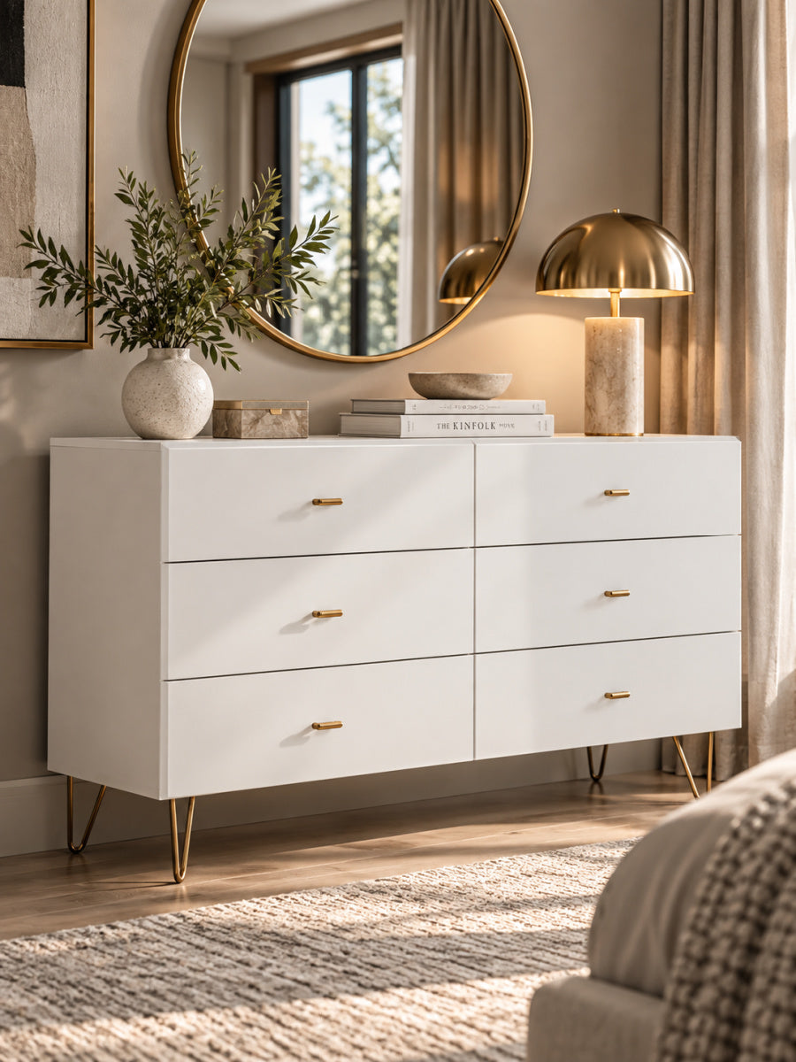 White Minimalist 6-Drawer Dresser | OROA Modern Bryan