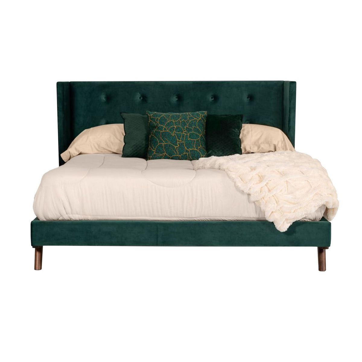 Modern European furniture - Green Velvet Tufted Bed - www.oroa.com