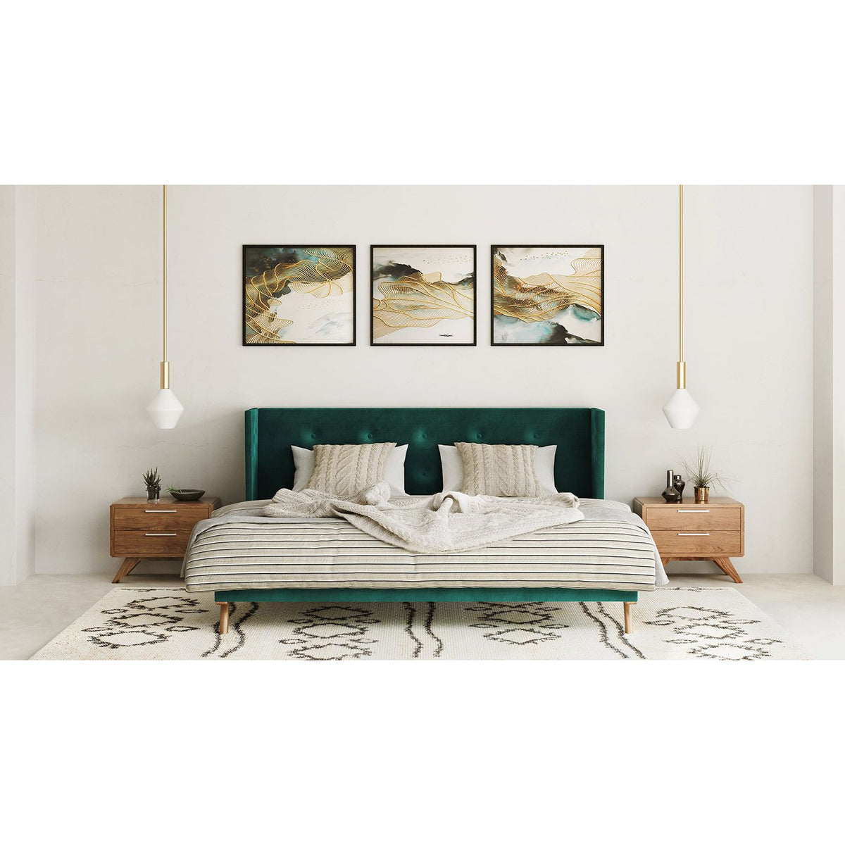 Modern European furniture - Green Velvet Tufted Bed - www.oroa.com