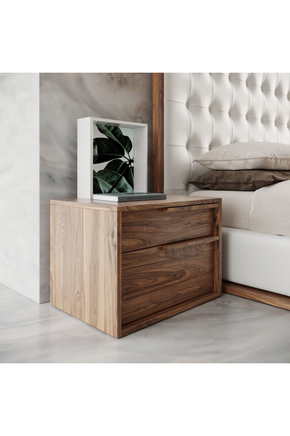 2-Drawer Walnut Veneer Nightstand | Oroa.com