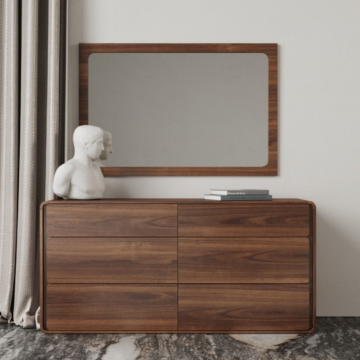 Solid Rubberwood 6-Drawer Dresser – Dustin – angled view