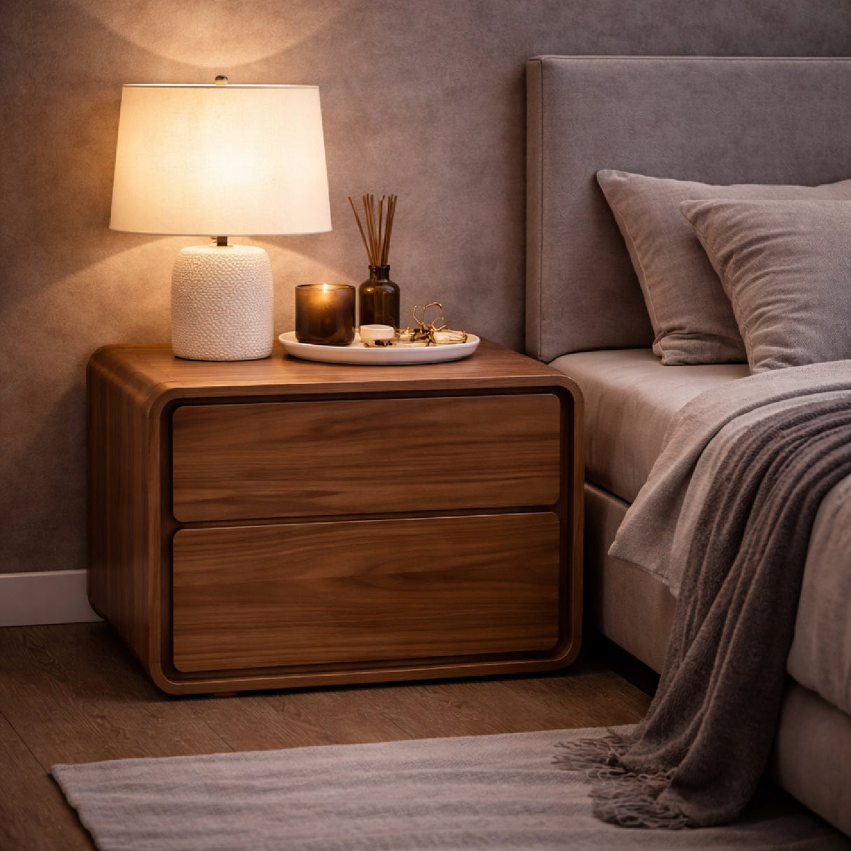 Solid Wood 2-Drawer Nightstand – Dustin – angled view